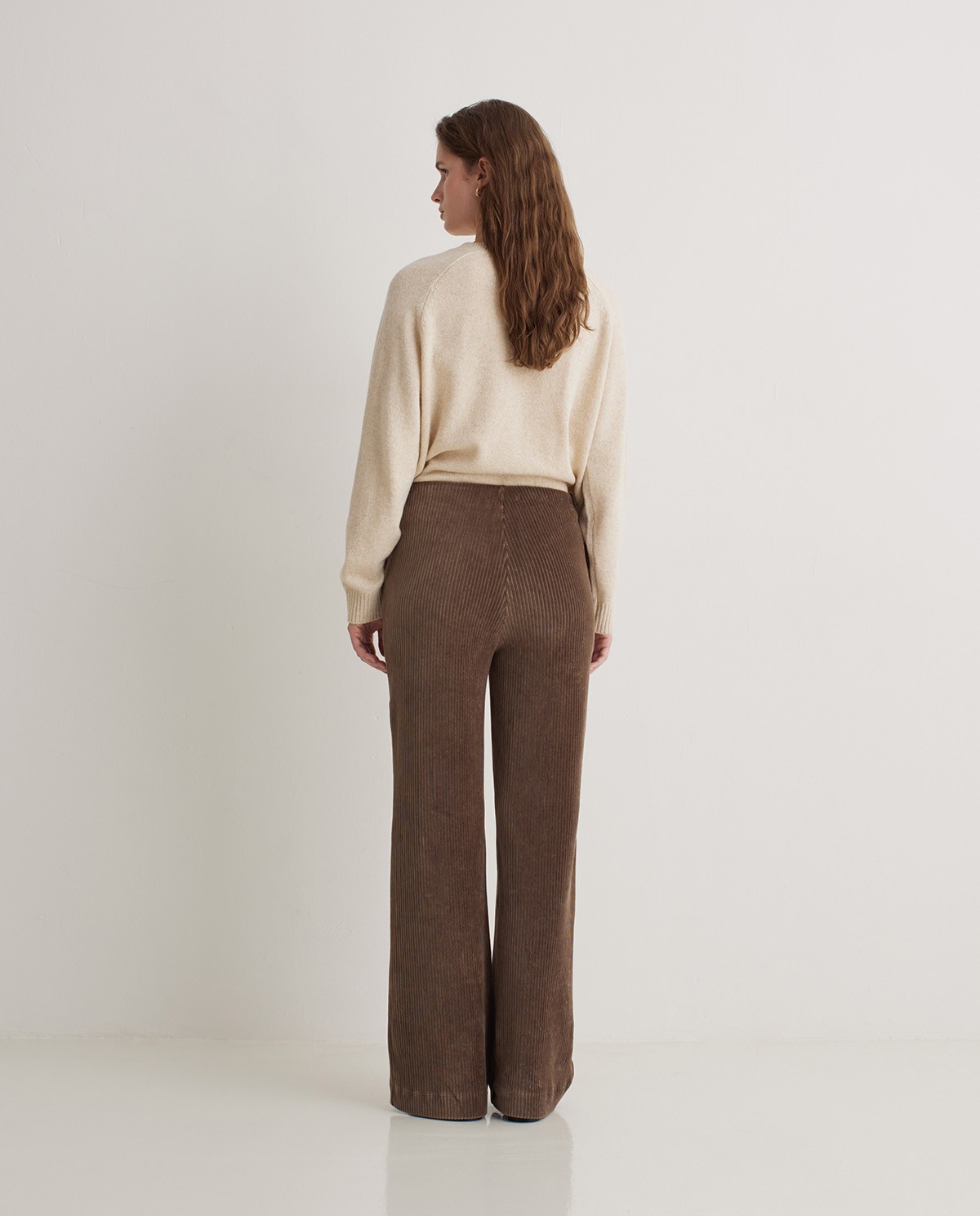 Taupe cotton blend corduroy wide leg pants - Knitted corduroy pants 4