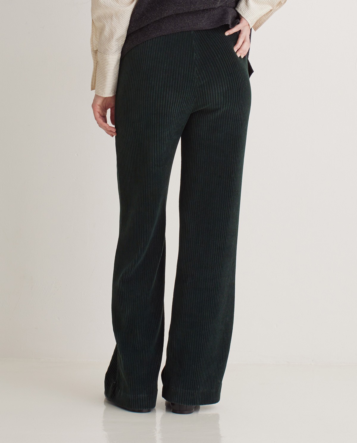 Dark green cotton blend wide leg corduroy pants - Knitted corduroy pants 3