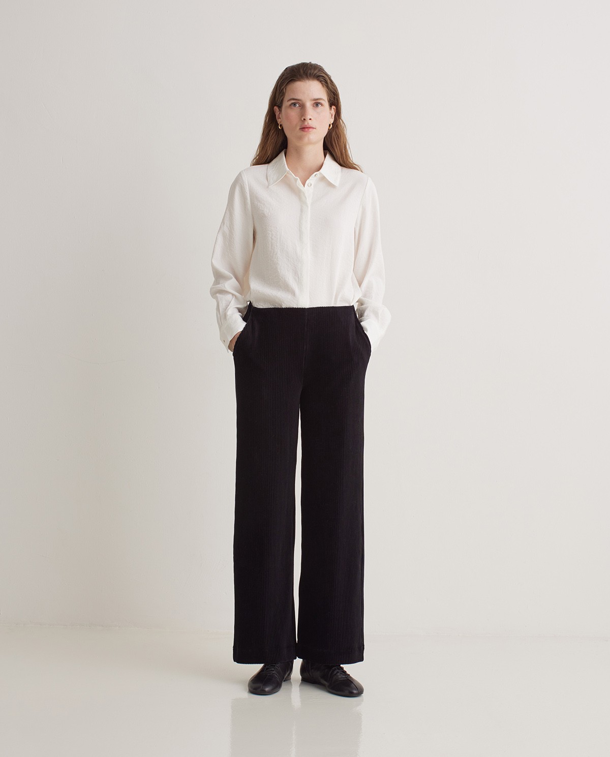Black cotton blend wide leg corduroy pants - Knitted corduroy pants 2