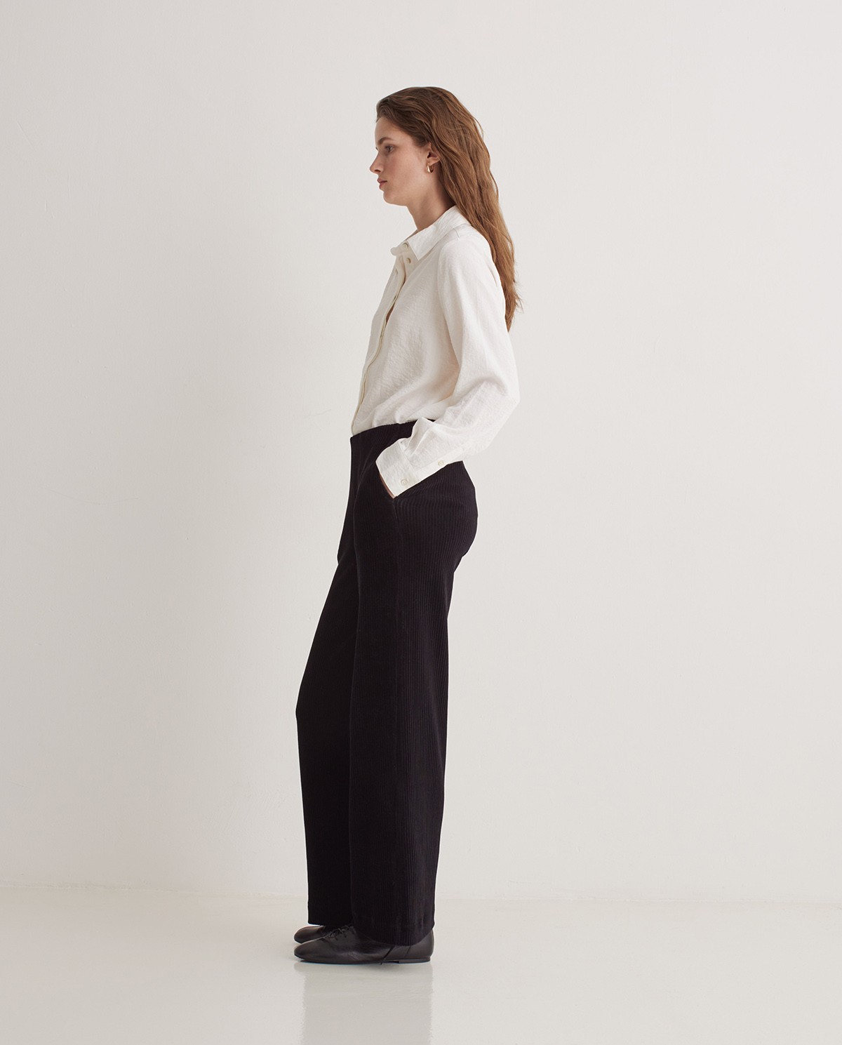 Black cotton blend wide leg corduroy pants - Knitted corduroy pants 1