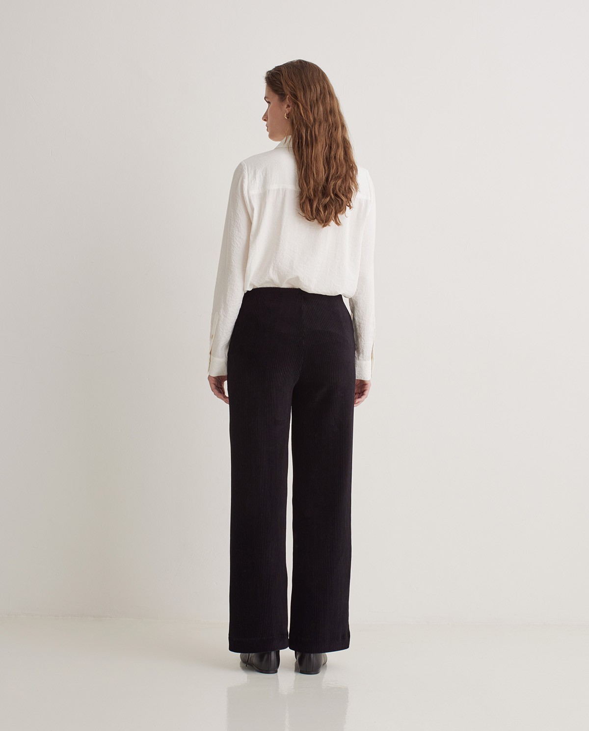 Black cotton blend wide leg corduroy pants - Knitted corduroy pants 5