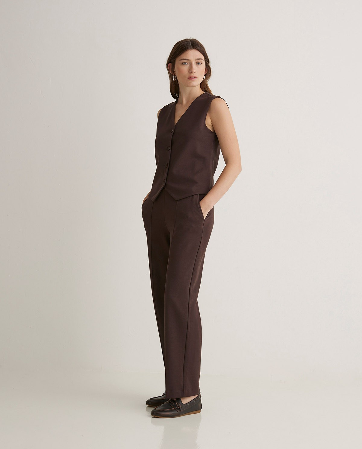 Pantalones barrel punto marrón - Pantalones barrel de punto 2
