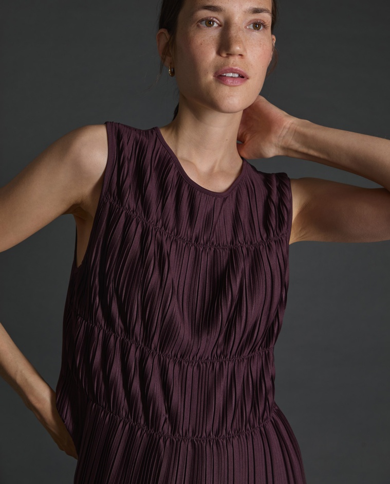 Aubergine pleated camisole woman Yerse - Front view