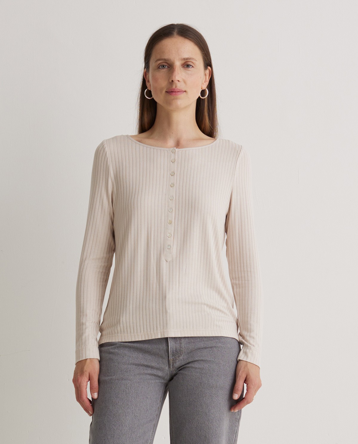 Camiseta manga larga canalé beige - Camiseta de manga larga canalé 3