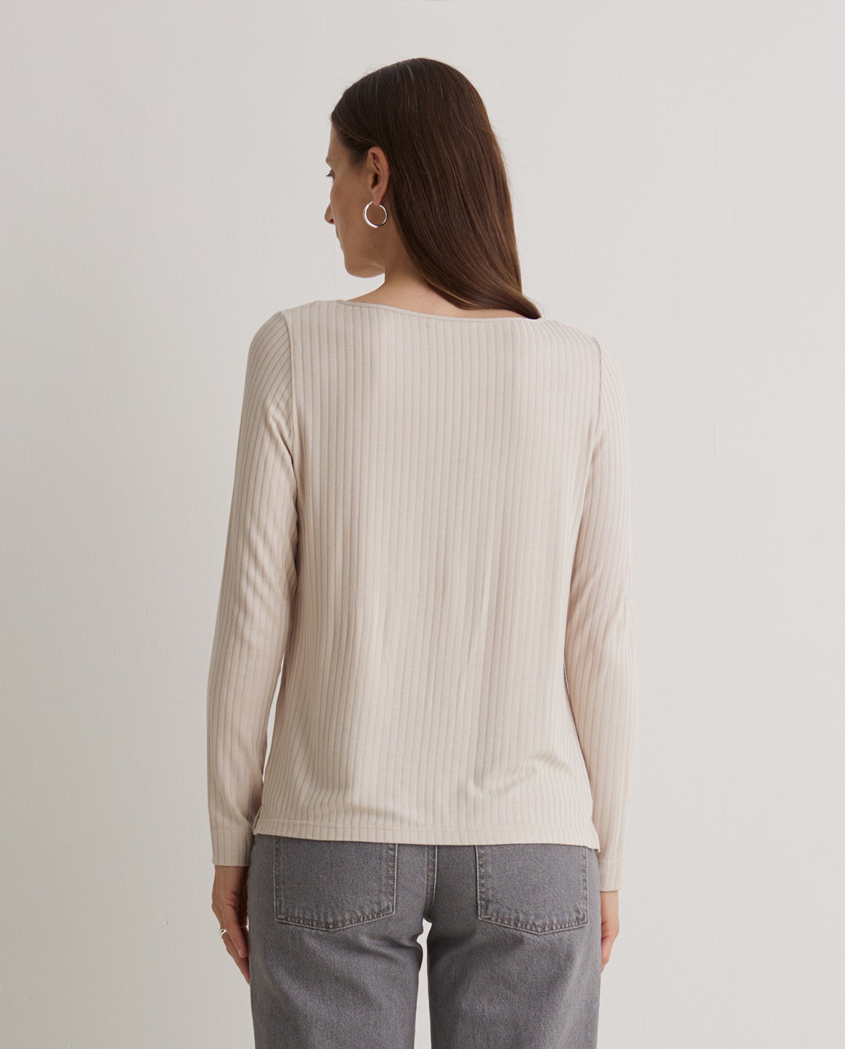 Camiseta manga larga canalé beige - Camiseta de manga larga canalé 4
