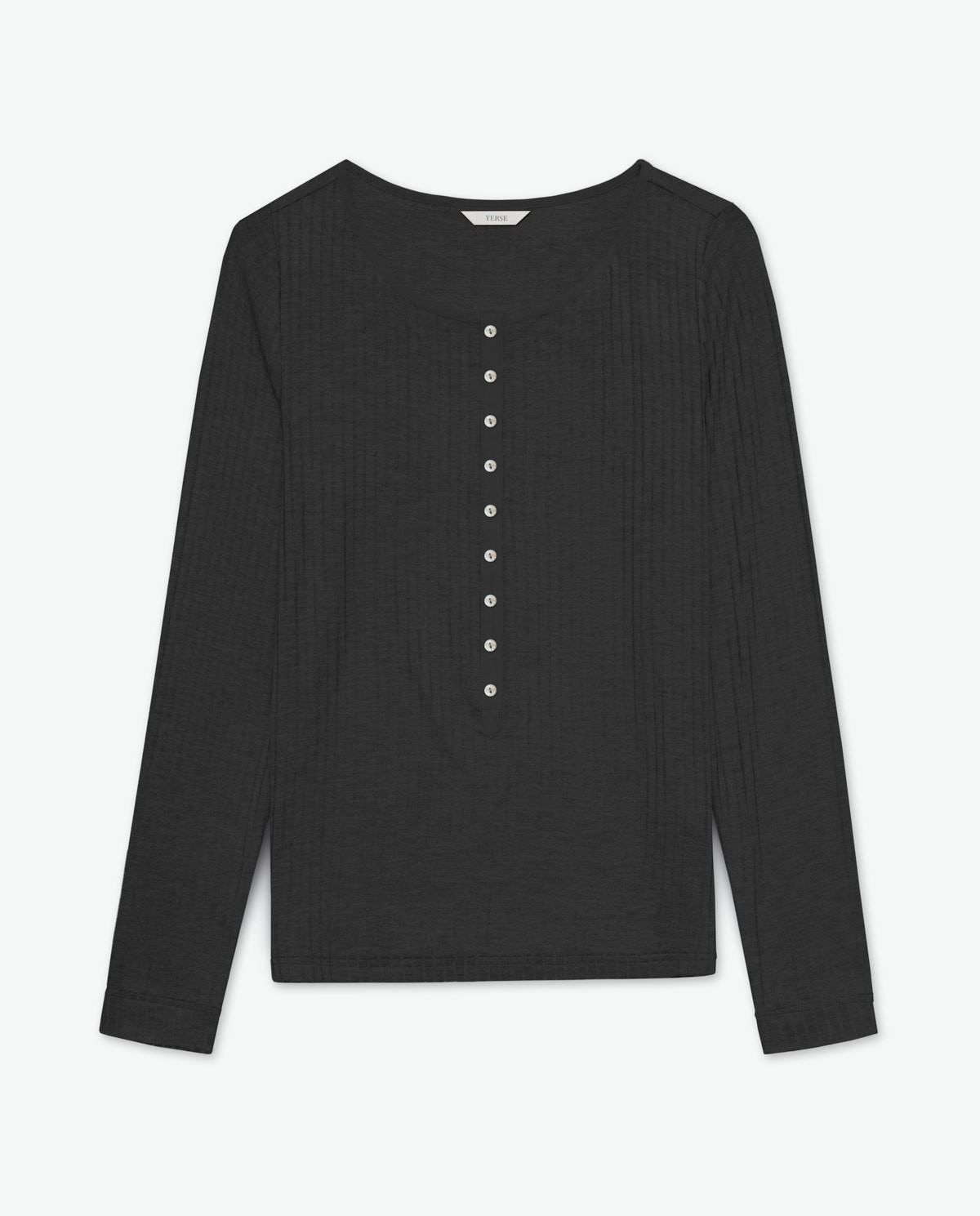 Black ribbed long-sleeve t-shirt woman Yerse - Front view 6
