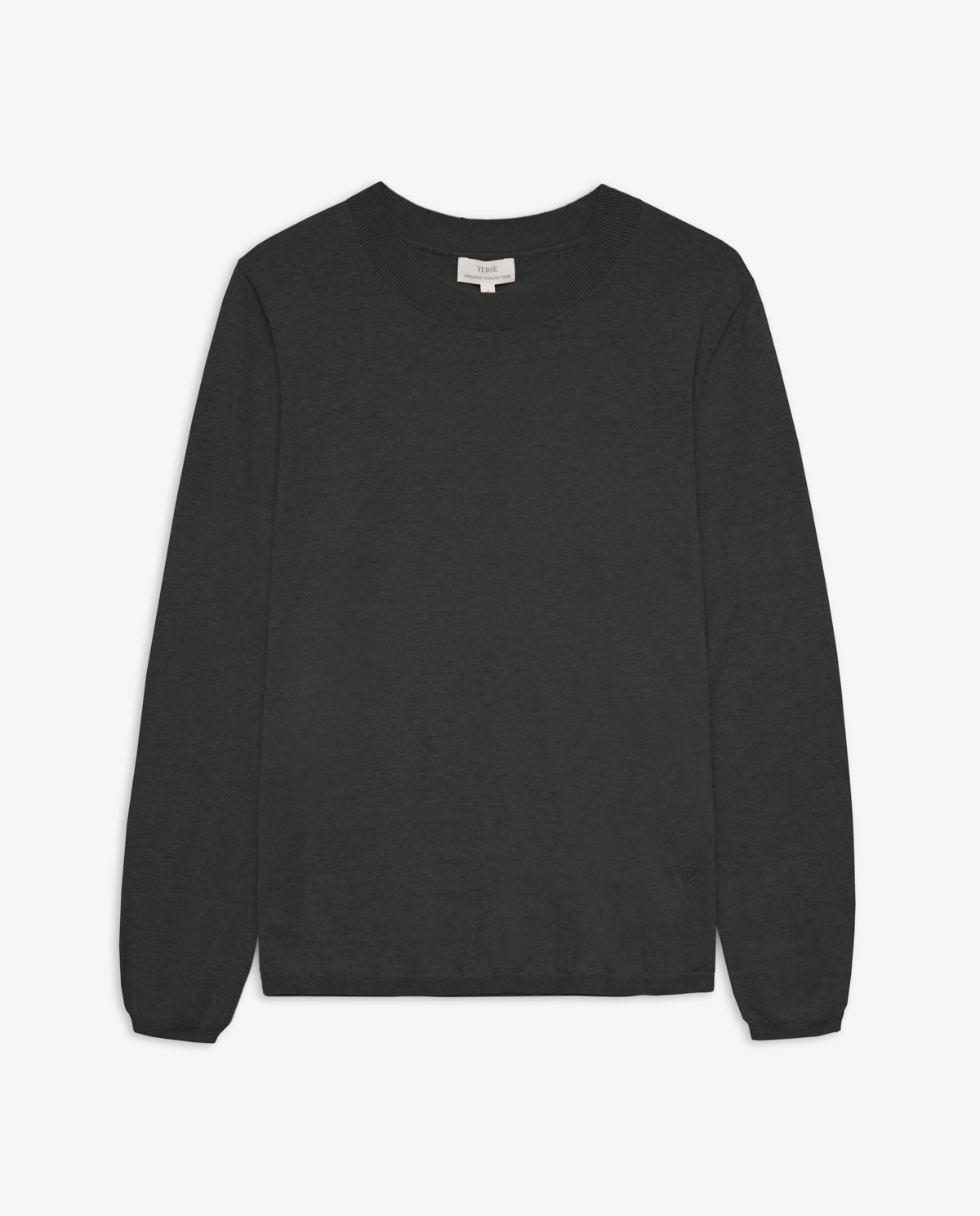 Black organic-cotton sweater with round neckline woman Yerse - Front view 6