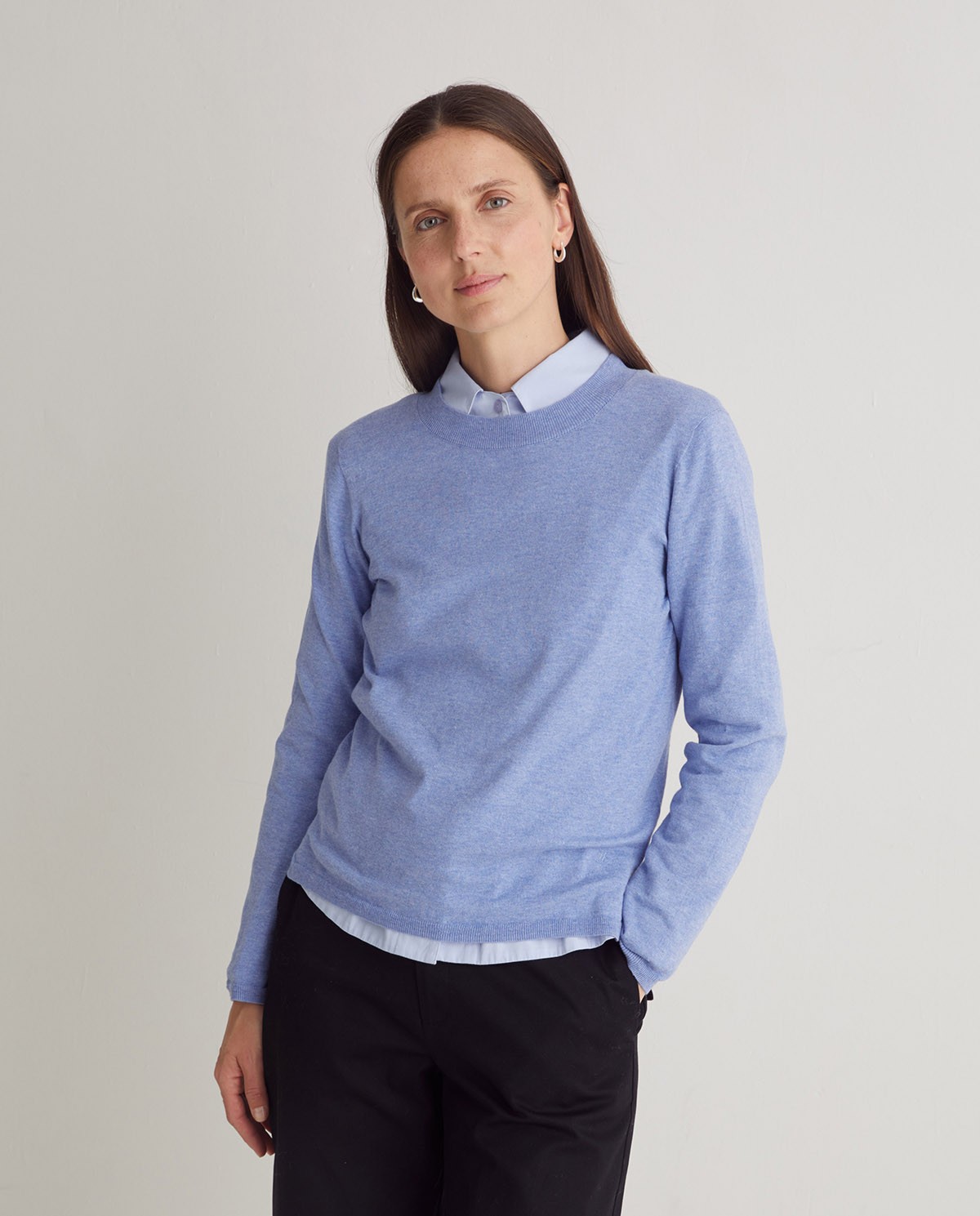 Pull col rond bleu clair en coton biologique - Pull 100% coton biologique 2