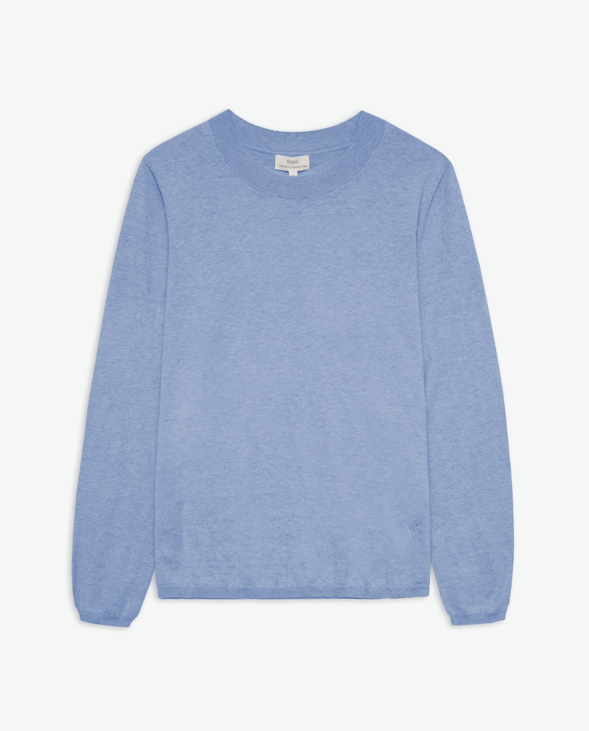 Sky-blue organic-cotton sweater with round neckline woman Yerse - Front view 6