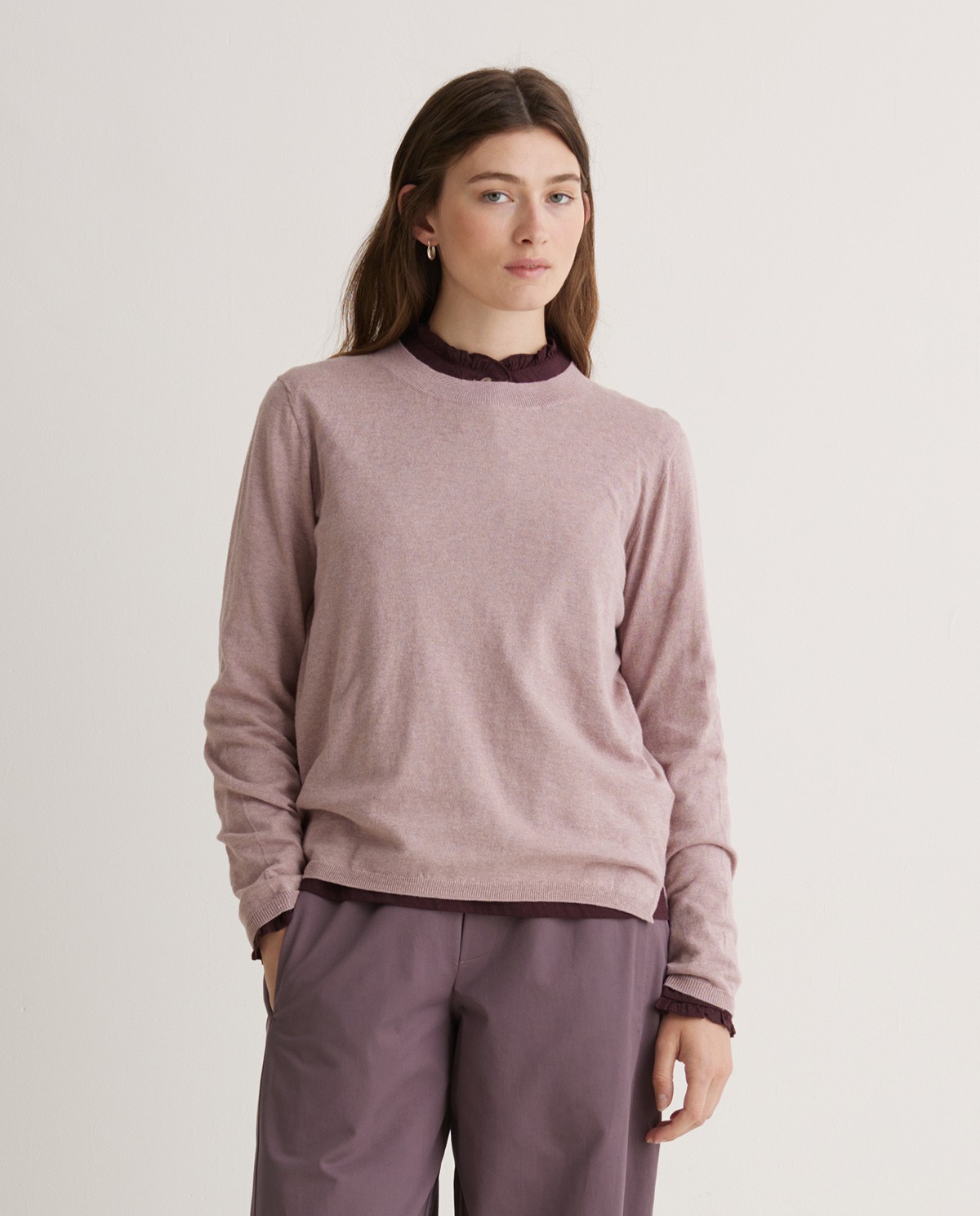 Pull mauve col rond en coton bio - Pull 100% coton bio