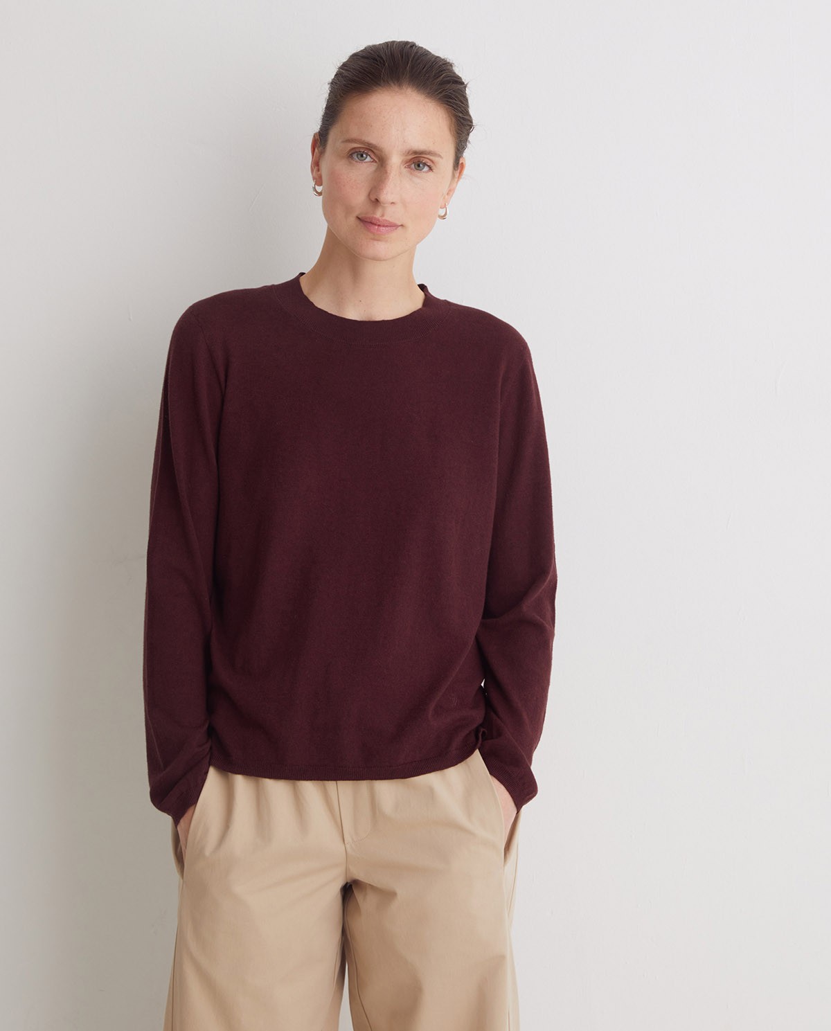 Pull col rond en coton bio, bordeaux - Pull 100% coton bio 2