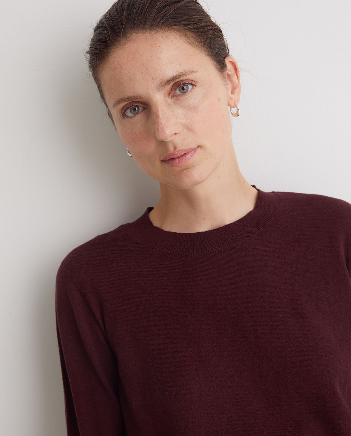 Pull col rond en coton bio, bordeaux - Pull 100% coton bio 1
