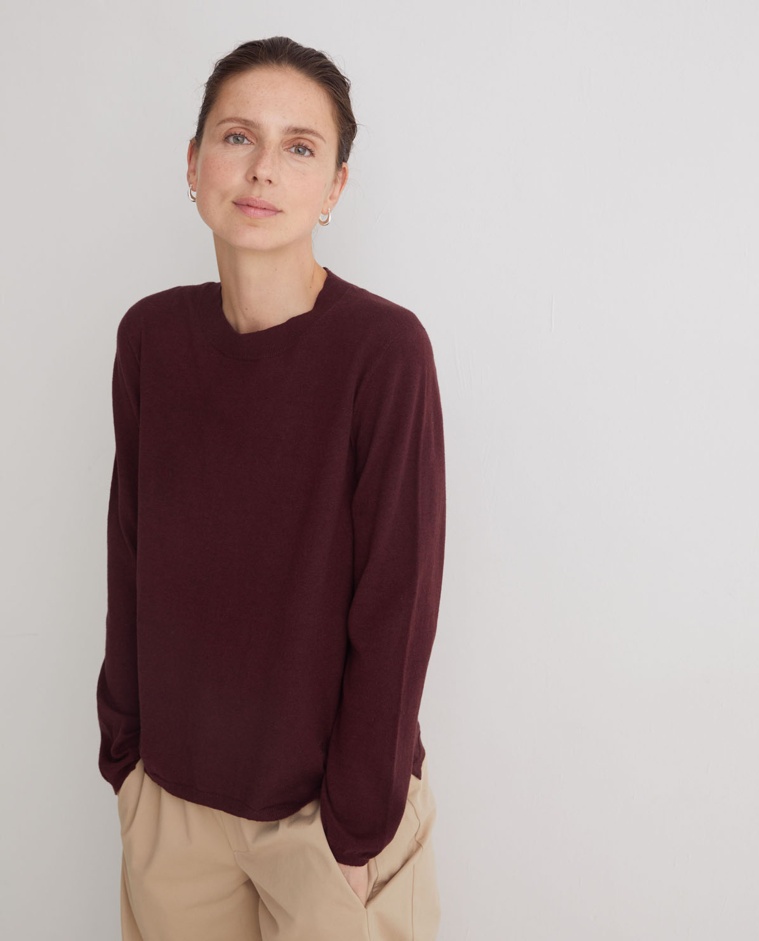 Pull col rond en coton bio, bordeaux - Pull 100% coton bio