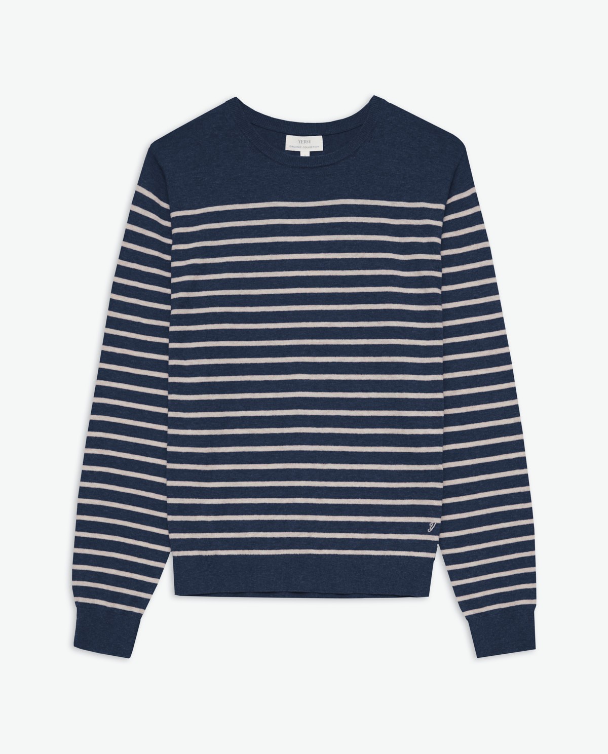 Pull rayé coton bio bleu marine femme Yerse - Détail vue de face 9