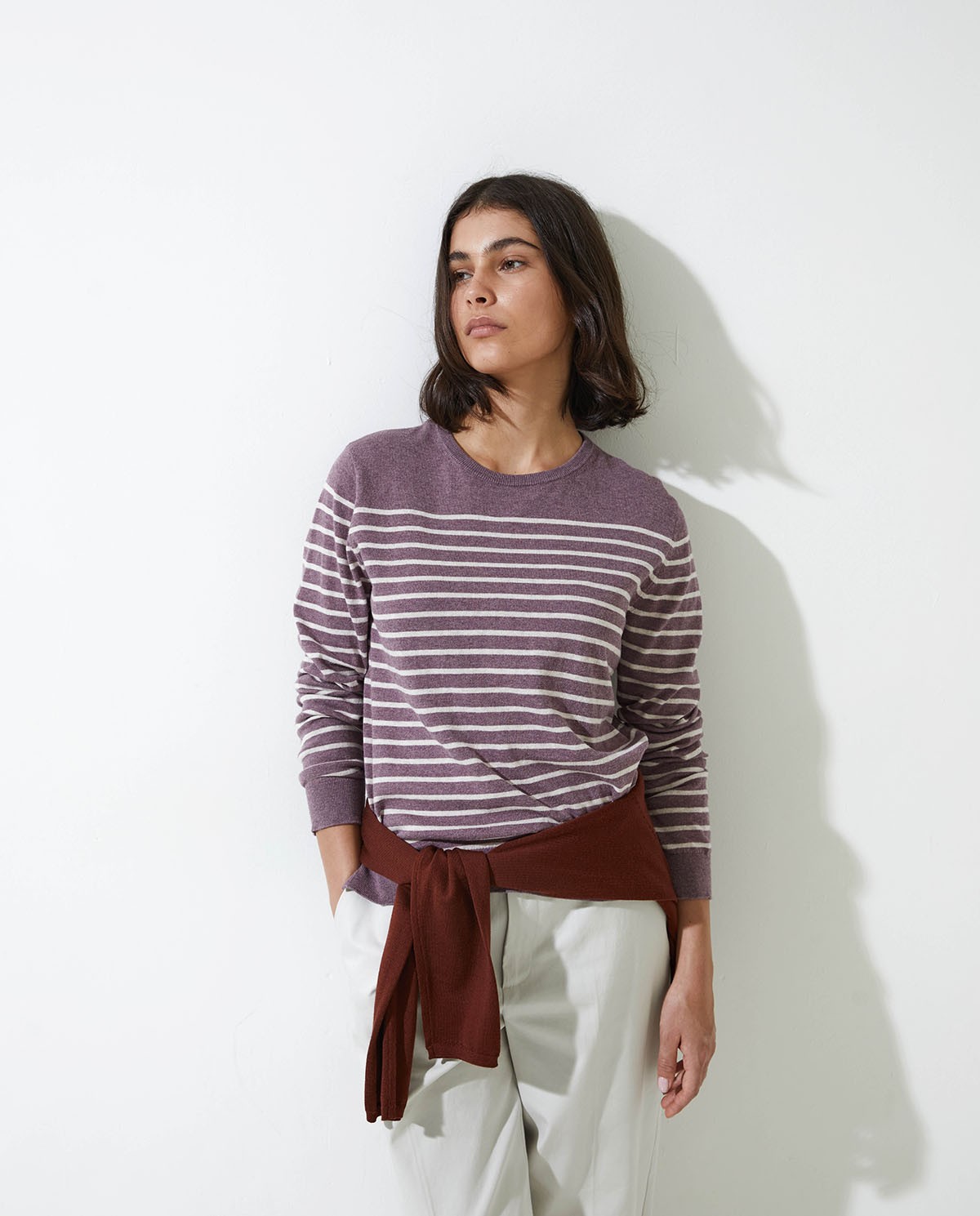 Jersey algodón orgánico rayas malva oscuro - Jersey algodón orgánico 100% 1