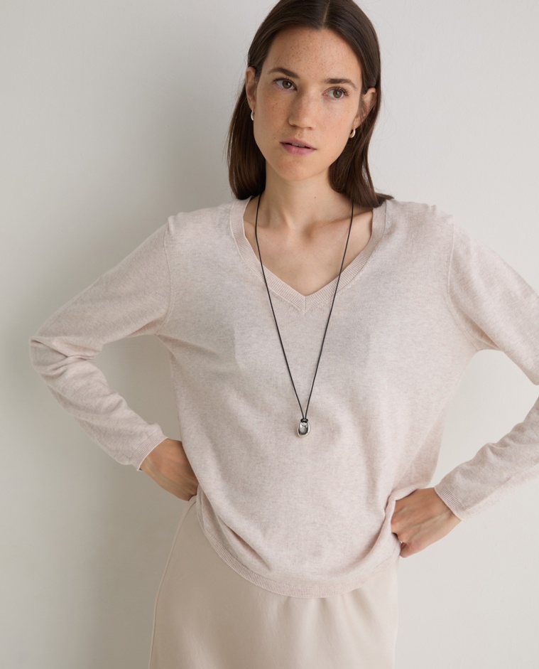 Pull col V naturel en coton bio - Pull 100% coton bio