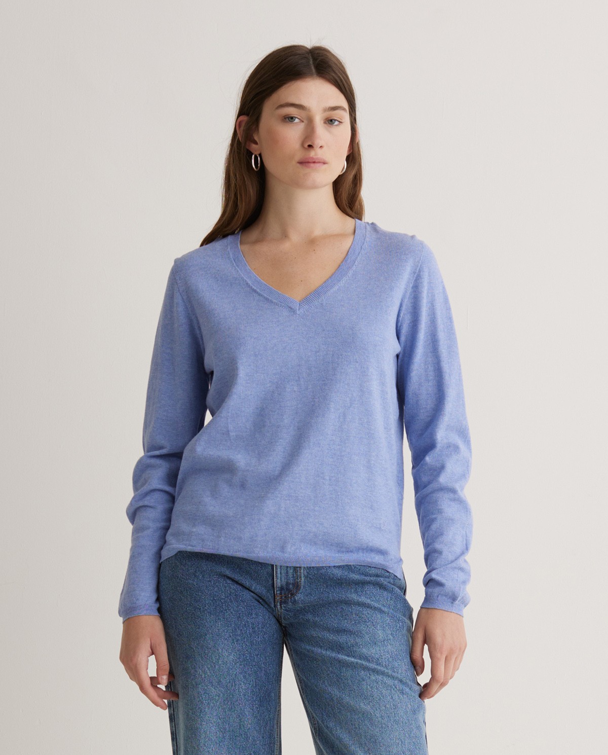 Jersey algodón orgánico cuello pico azul celeste - Jersey algodón orgánico 100% 2