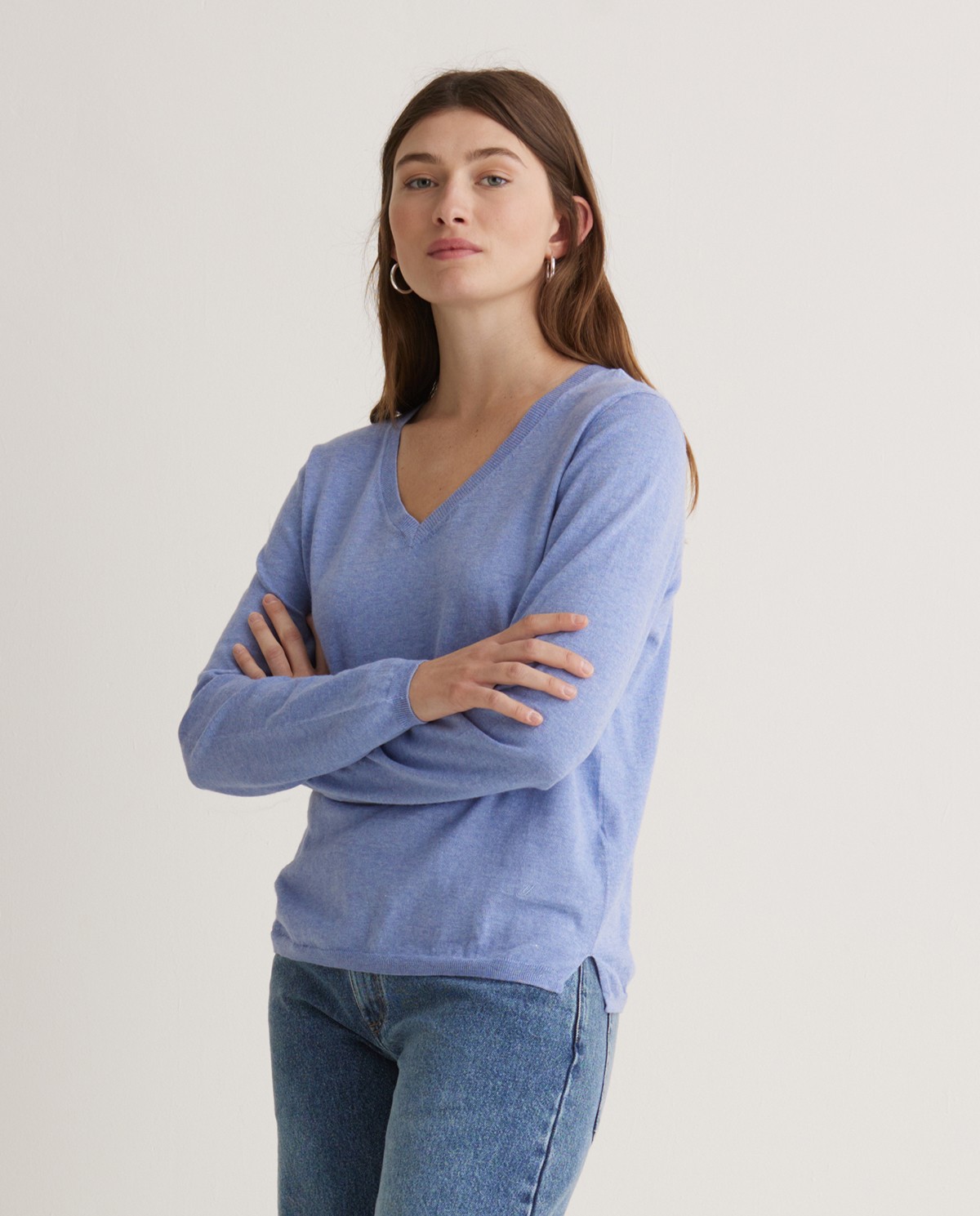 Jersey algodón orgánico cuello pico azul celeste - Jersey algodón orgánico 100% 3