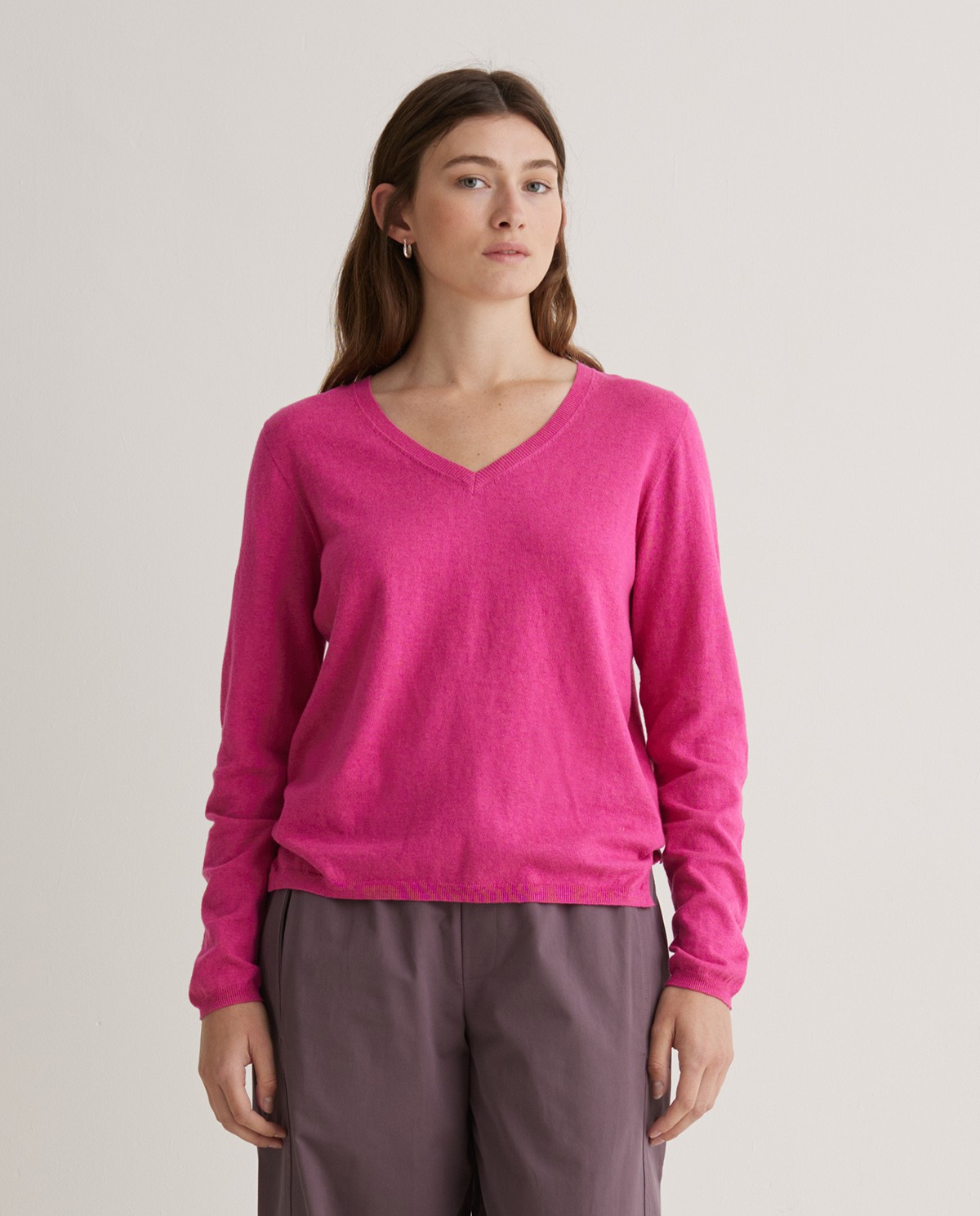 Jersey algodón orgánico cuello pico fucsia oscuro - Jersey algodón orgánico 100% 2