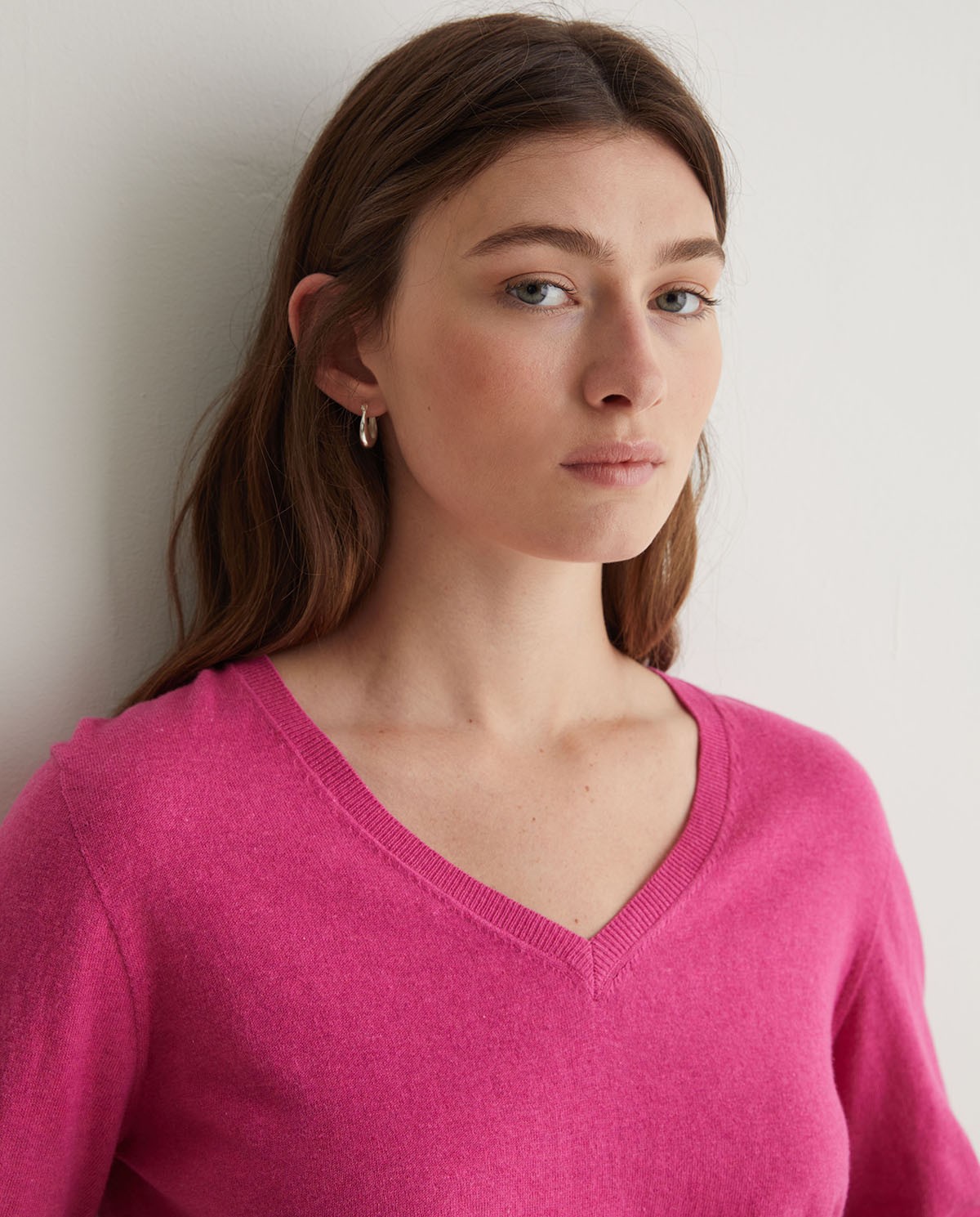 Jersey algodón orgánico cuello pico fucsia oscuro - Jersey algodón orgánico 100% 1