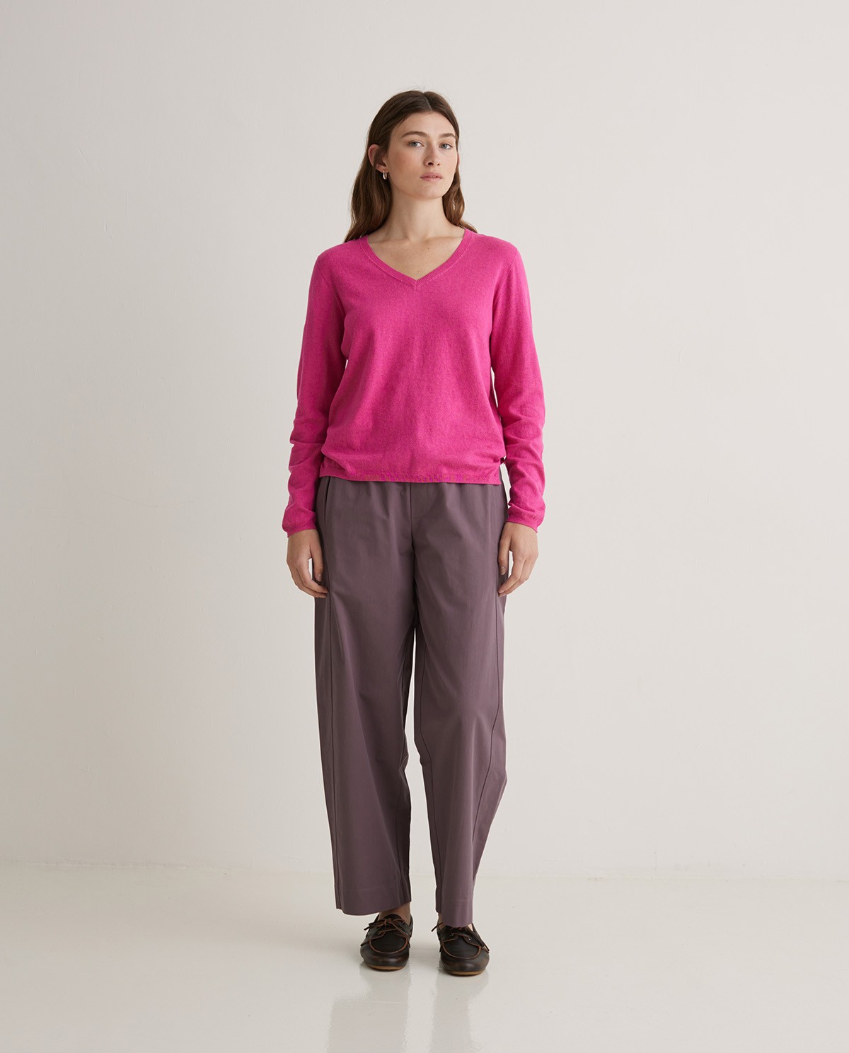 Jersey algodón orgánico cuello pico fucsia oscuro - Jersey algodón orgánico 100% 5