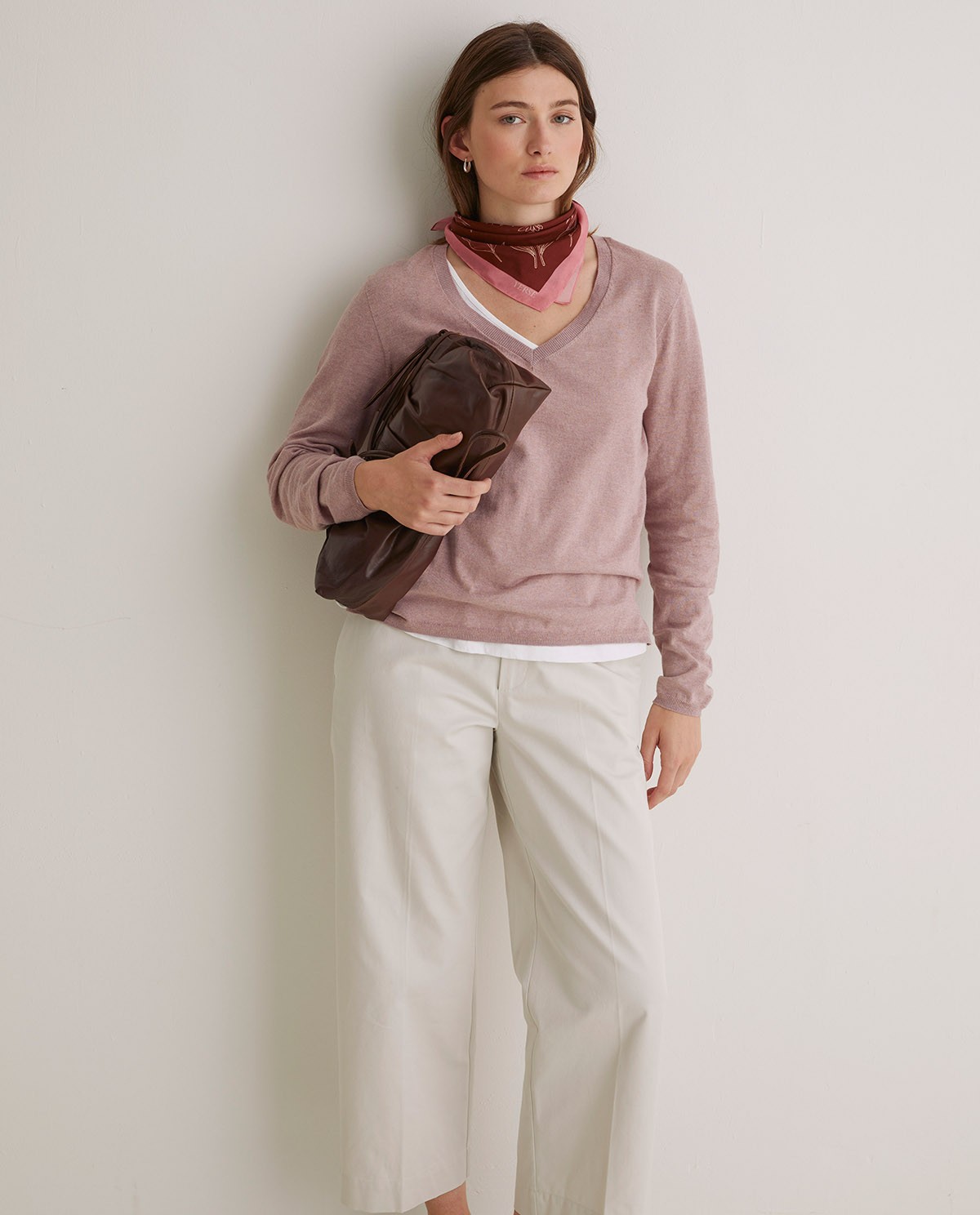 Jersey algodón orgánico cuello pico malva - Jersey algodón orgánico 100%