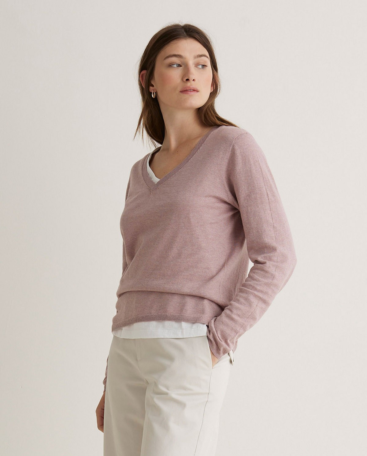 Jersey algodón orgánico cuello pico malva - Jersey algodón orgánico 100% 3