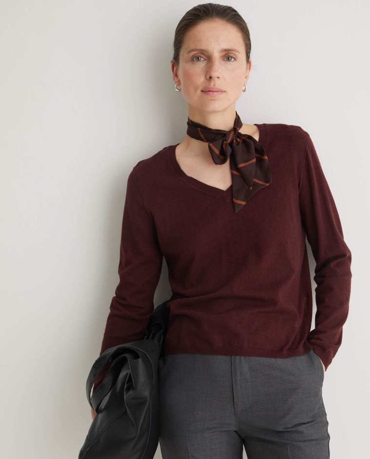 Organic cotton V-neck sweater, maroon - 100% organic cotton sweater