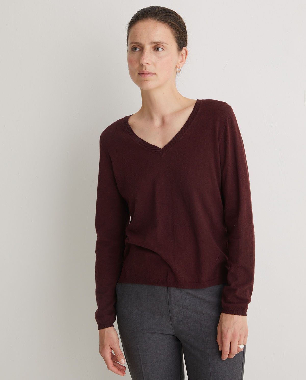 Jersey algodón orgánico cuello pico granate - Jersey algodón orgánico 100% 1