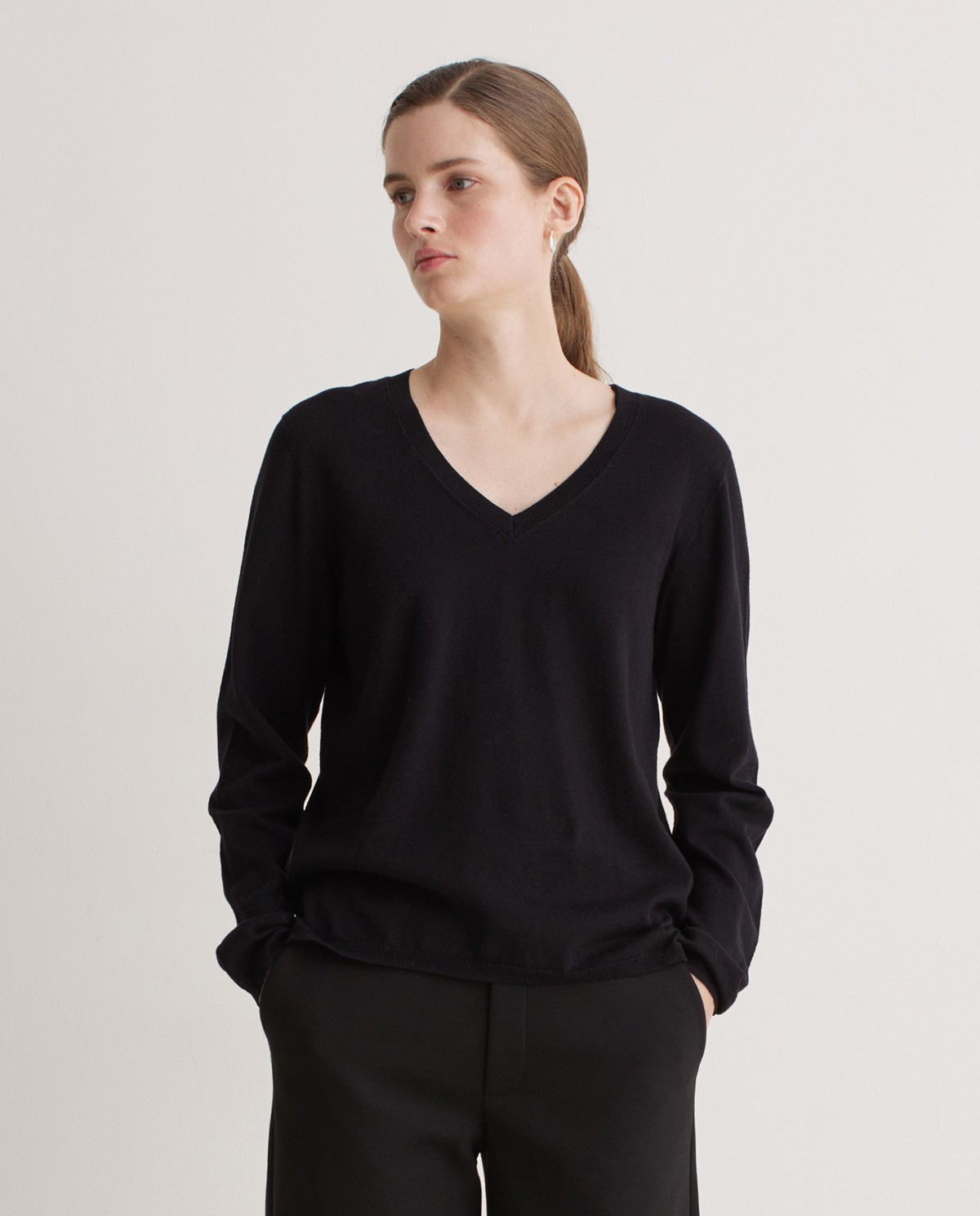 Black side slit sweater - V-neck sweater