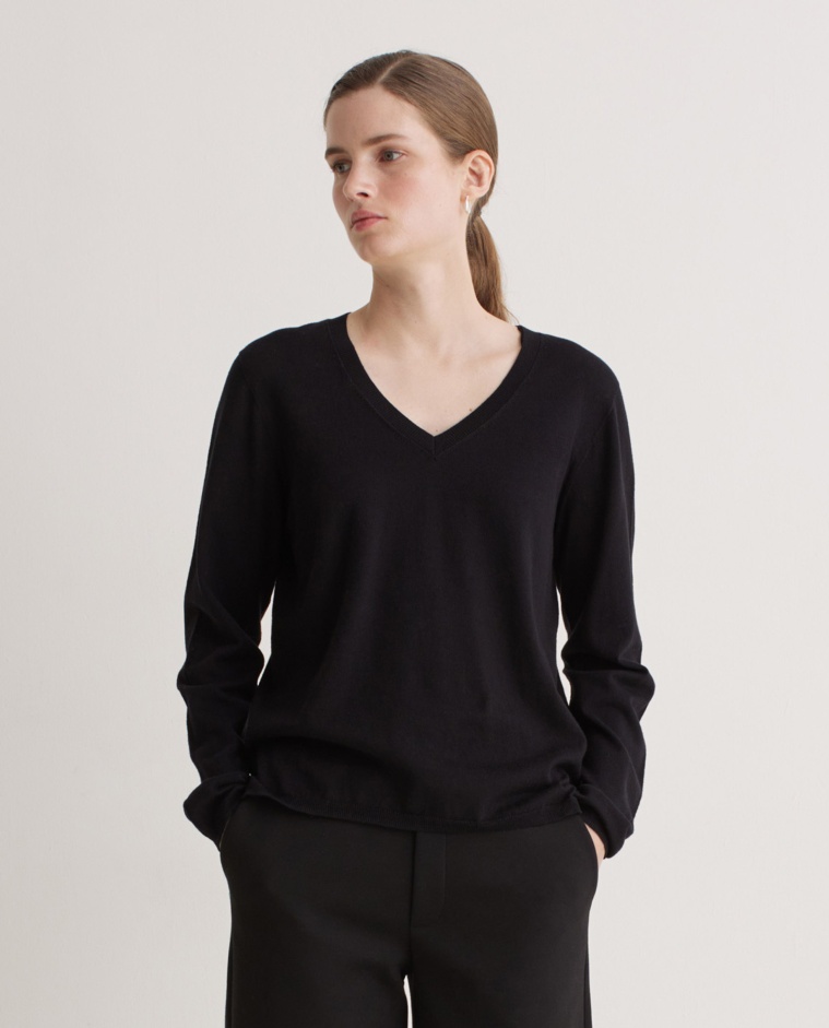 Jersey aberturas laterales negro - Jersey escote de pico