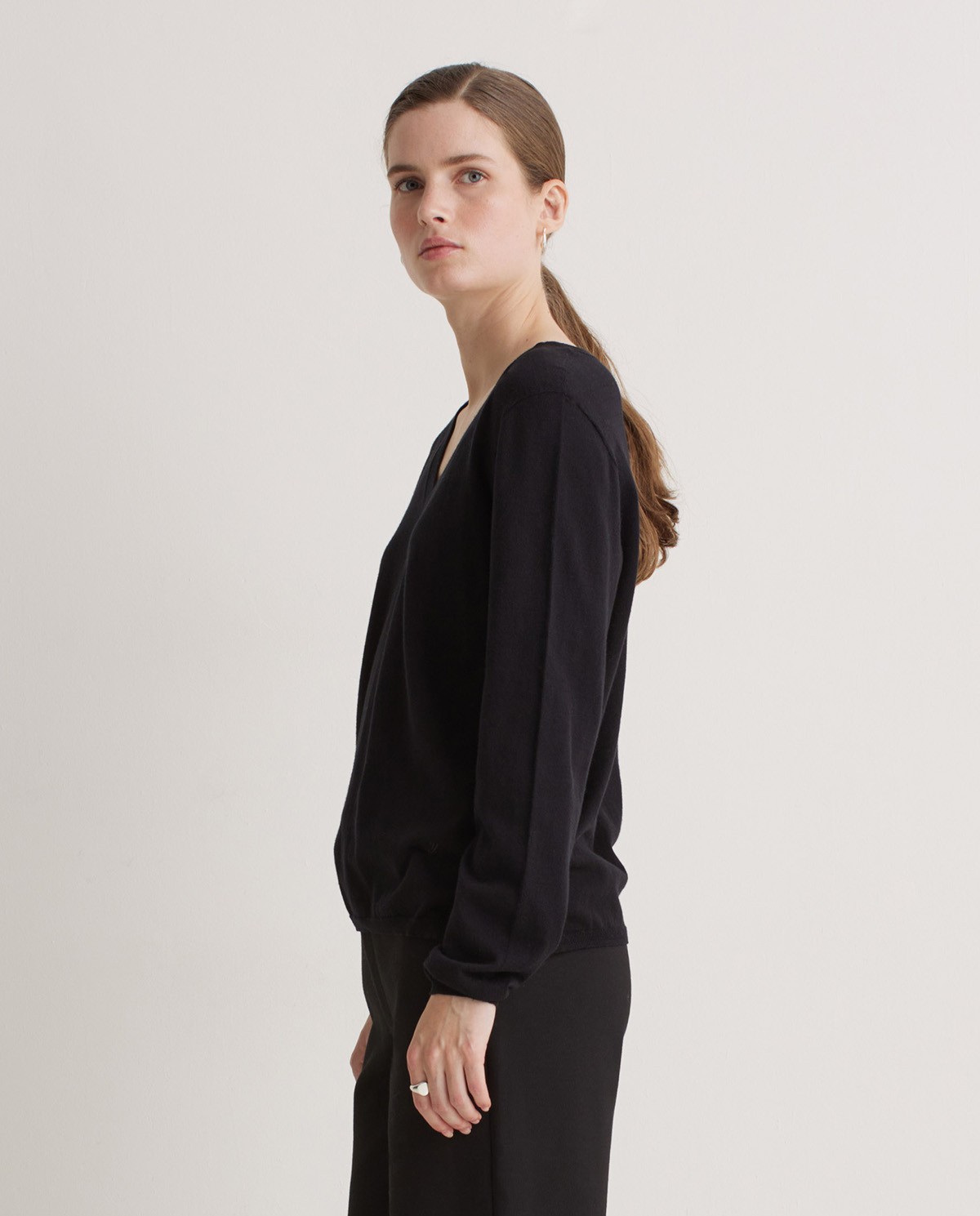 Black side slit sweater - V-neck sweater 1