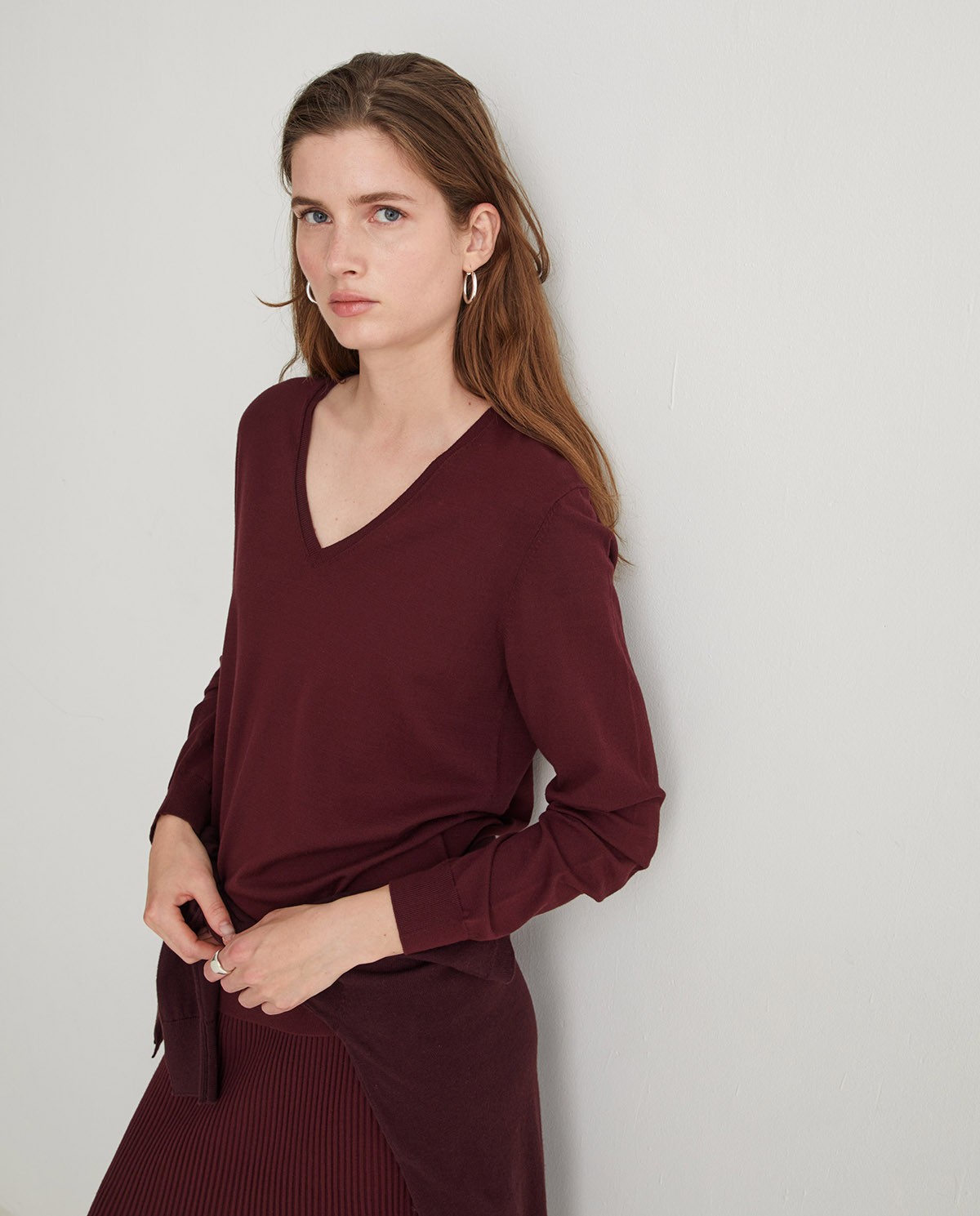 Garnet side slit sweater - V-neck sweater