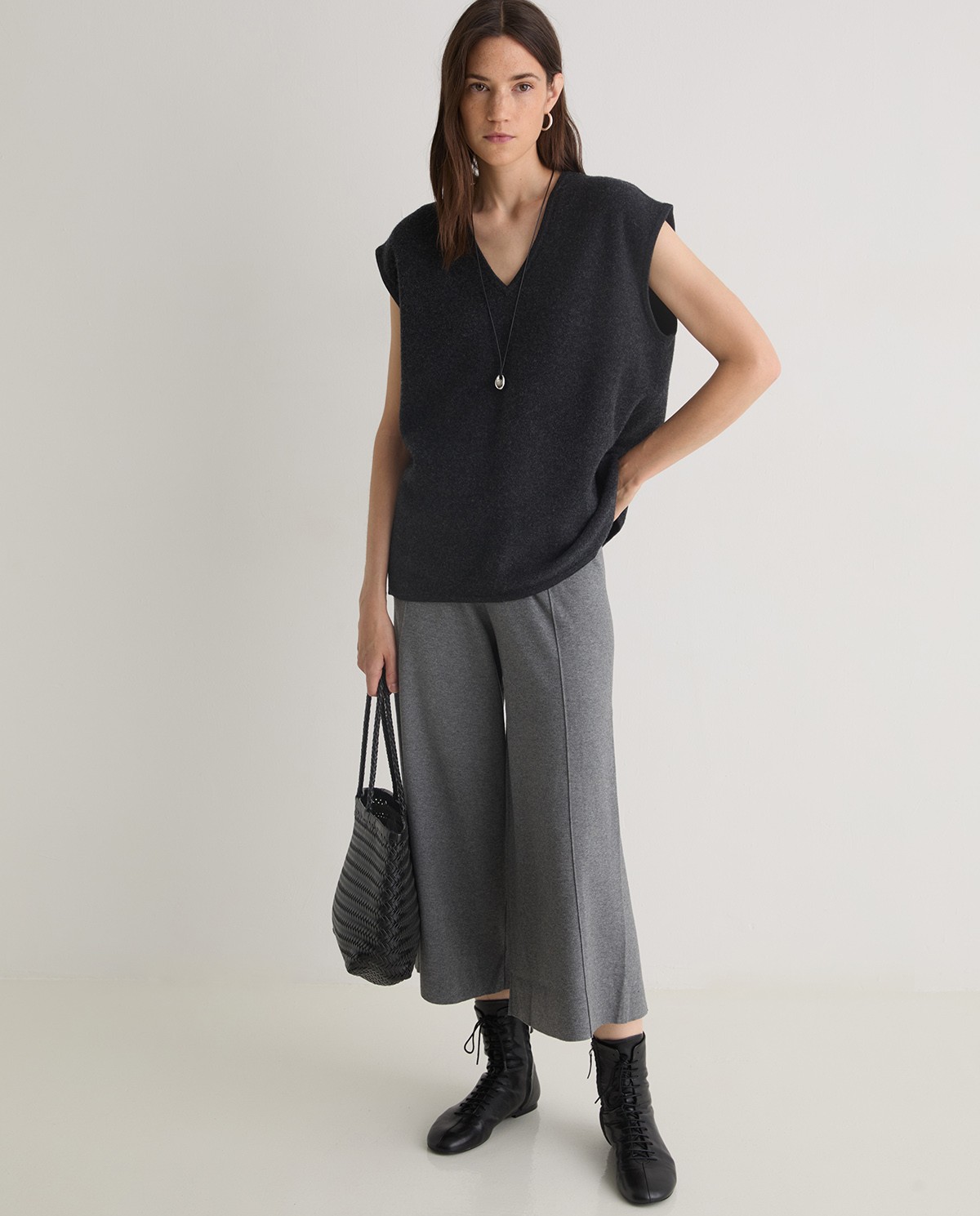 Pantalon jupe-culotte en viscose grise - Pantalon style jupe-culotte