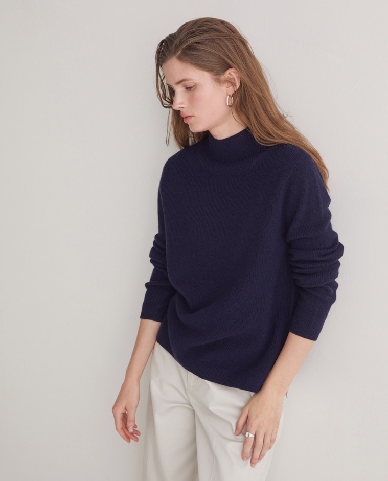 Jersey mezcla lana punto Inglés azul marino mujer Yerse - Detalle frontal