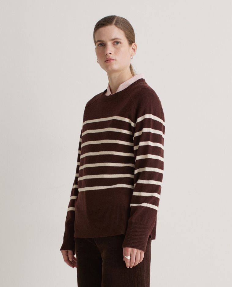 Brown striped wool blend sweater - Wool and viscose blend knitted sweater
