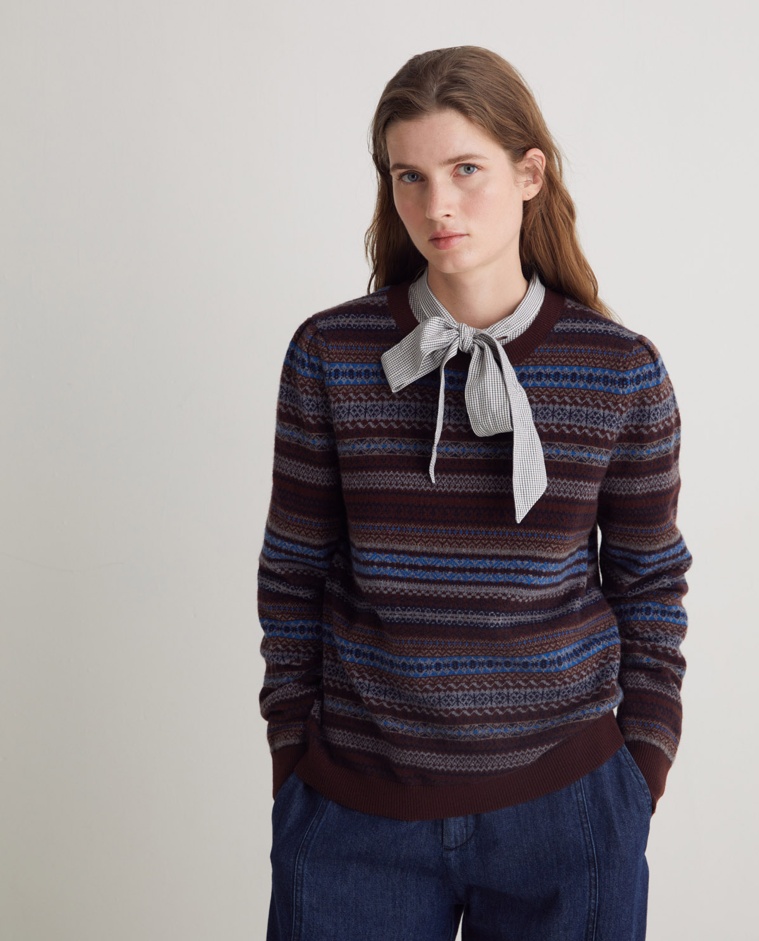 Jersey Jacquard con lana marrón mujer Yerse - Detalle frontal