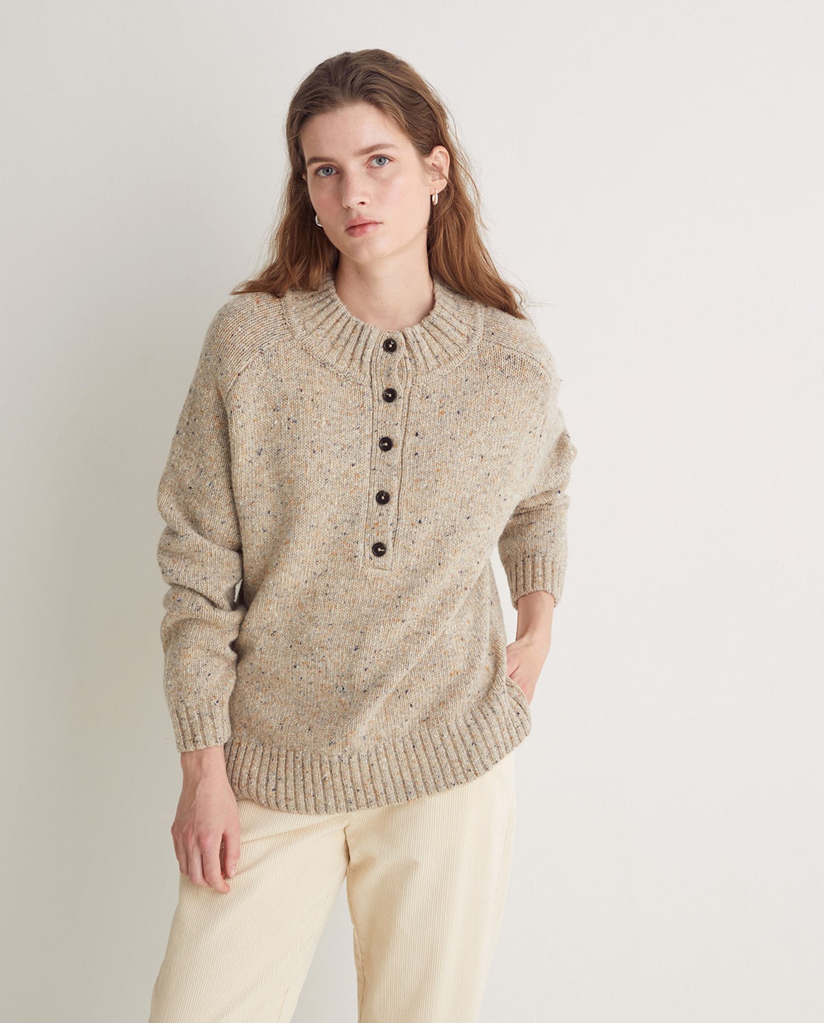 Jersey lana de merino botones beige - Jersey mezcla de lana de merino, fibras recicladas y alpaca 3