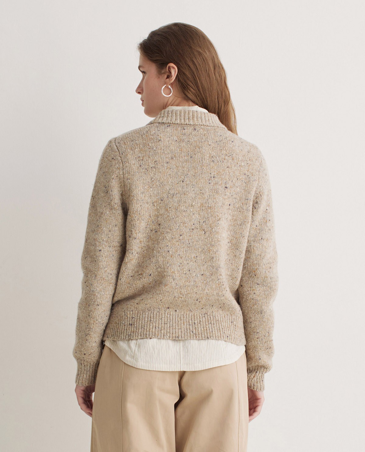 Cárdigan mezcla lana de merino cuello polo beige - Cárdigan confeccionado con lana de merino y alpaca 4