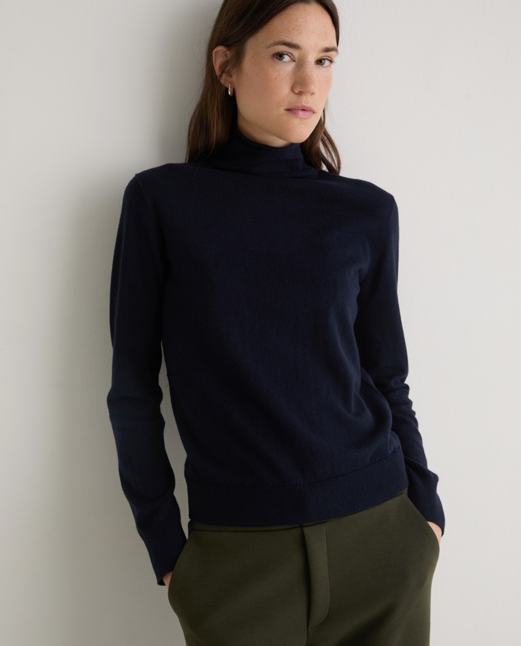 Navy blue organic cotton and wool turtleneck sweater - Organic cotton and wool blend sweater