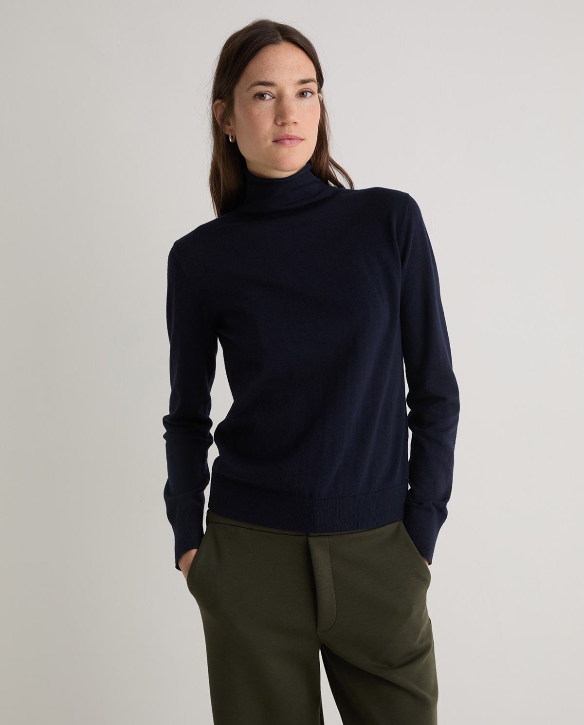 Navy blue organic cotton and wool turtleneck sweater - Organic cotton and wool blend sweater 2