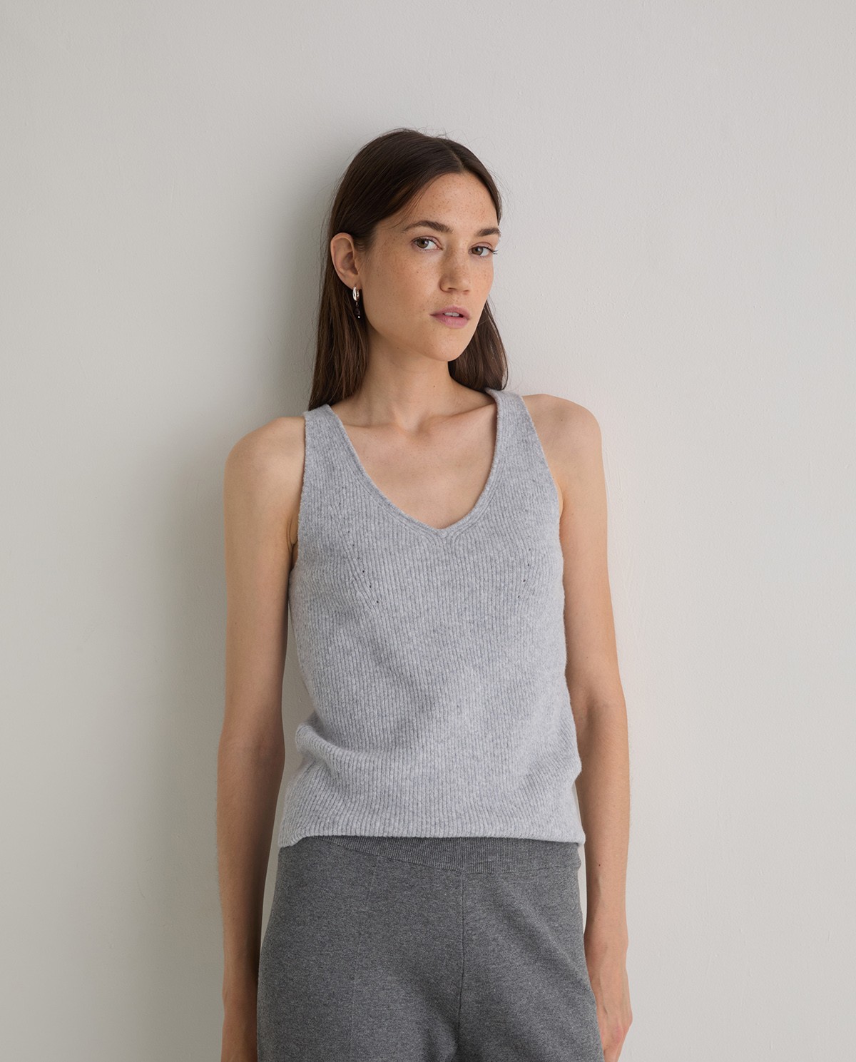 Grey ribbed camisole woman Yerse - Front view
