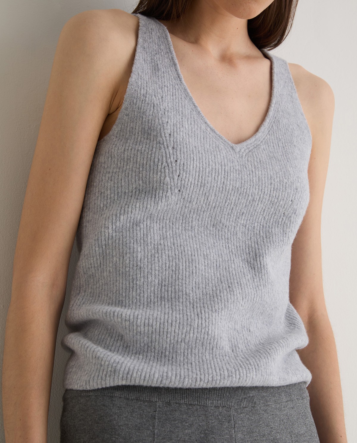 Grey ribbed camisole woman Yerse - Front view 2