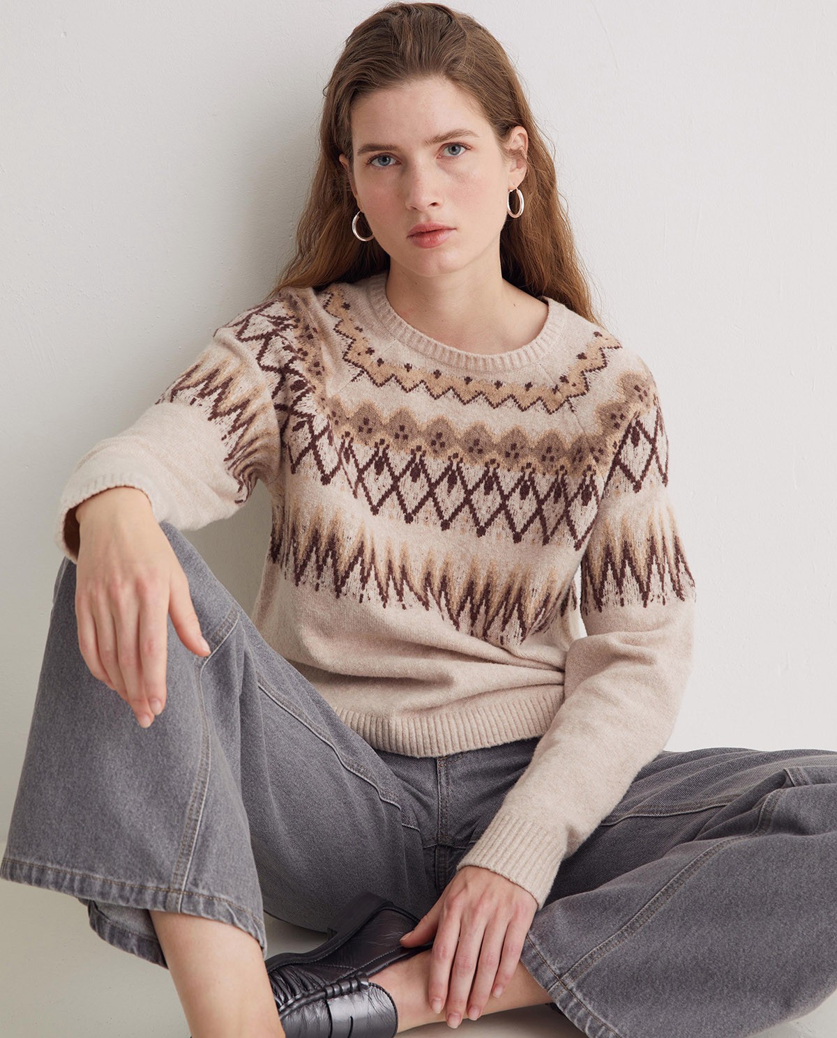 Jersey mezcla algodón y lana Jacquard crudo - Jersey Jacquard