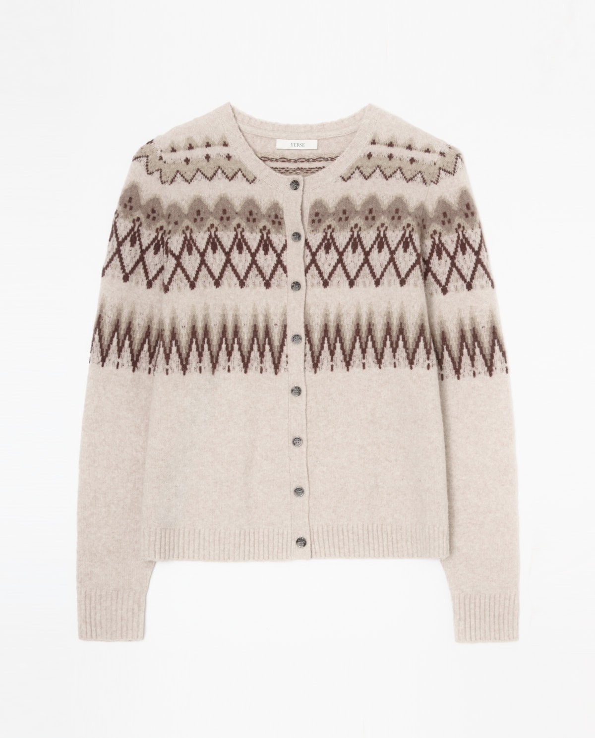 Ecru cotton-blend Jacquard sweater woman Yerse - Front view 5