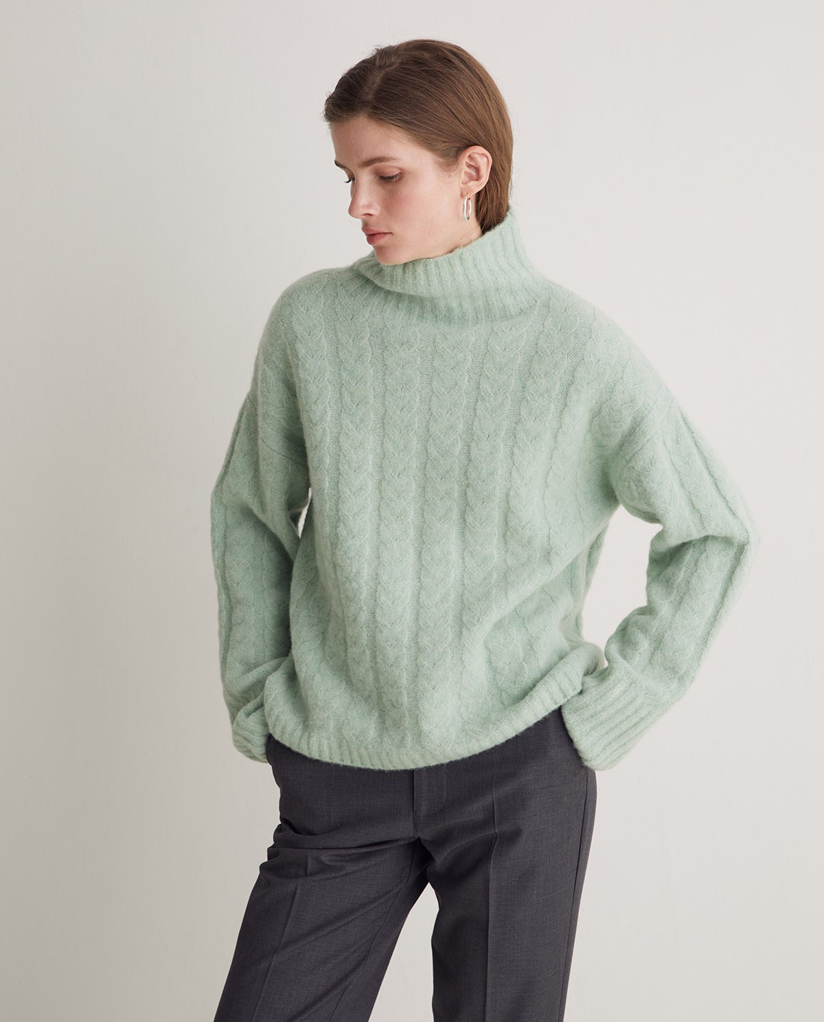 Jersey lana y alpaca verde claro - Jersey de cuello alto 4