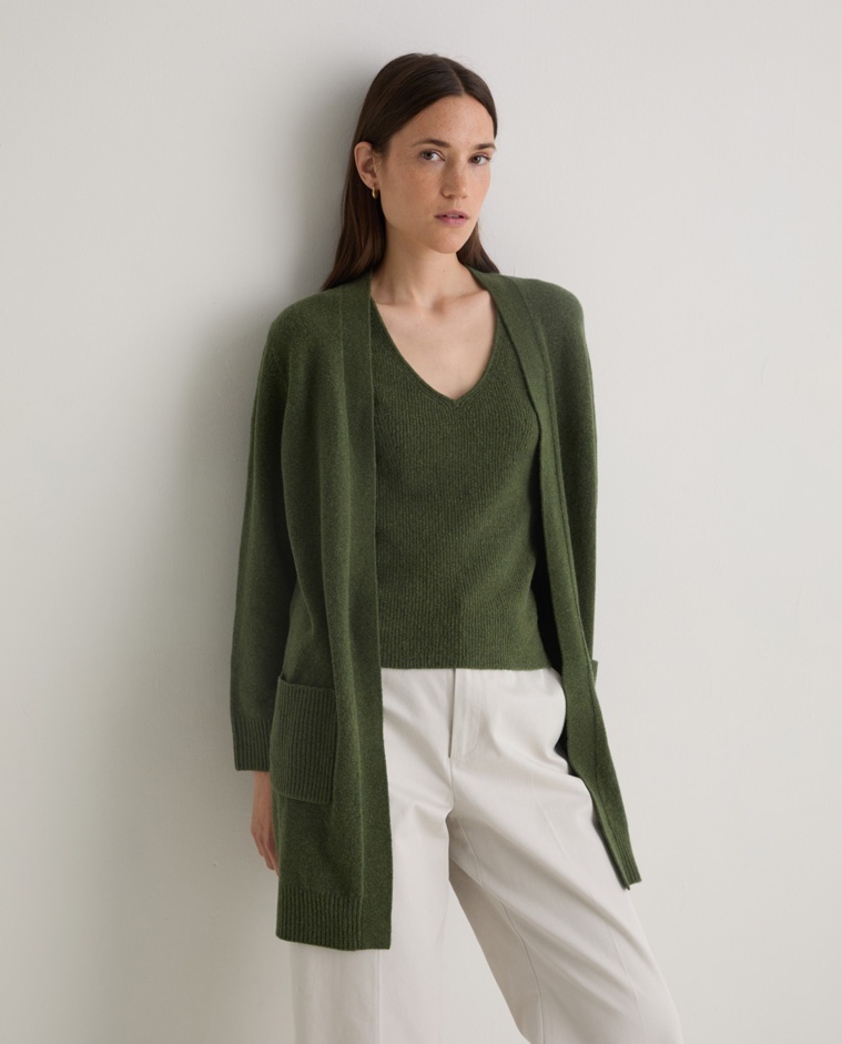 Green cotton-blend long cardigan woman Yerse - Front view