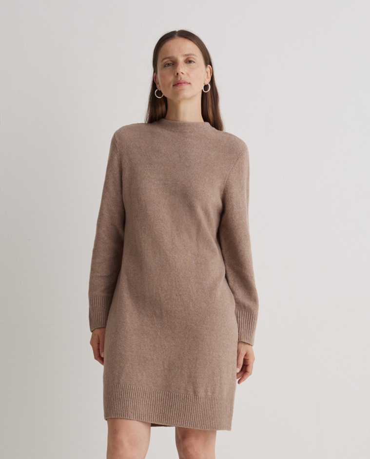 Short brown Perkins collar dress - Wool and cotton blend dress