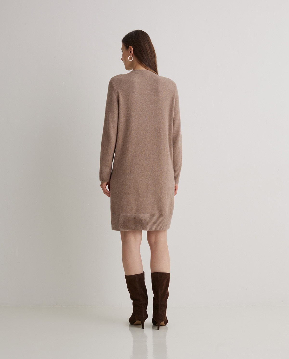 Robe courte marron à col Perkins - Robe en mélange de laine et de coton 2