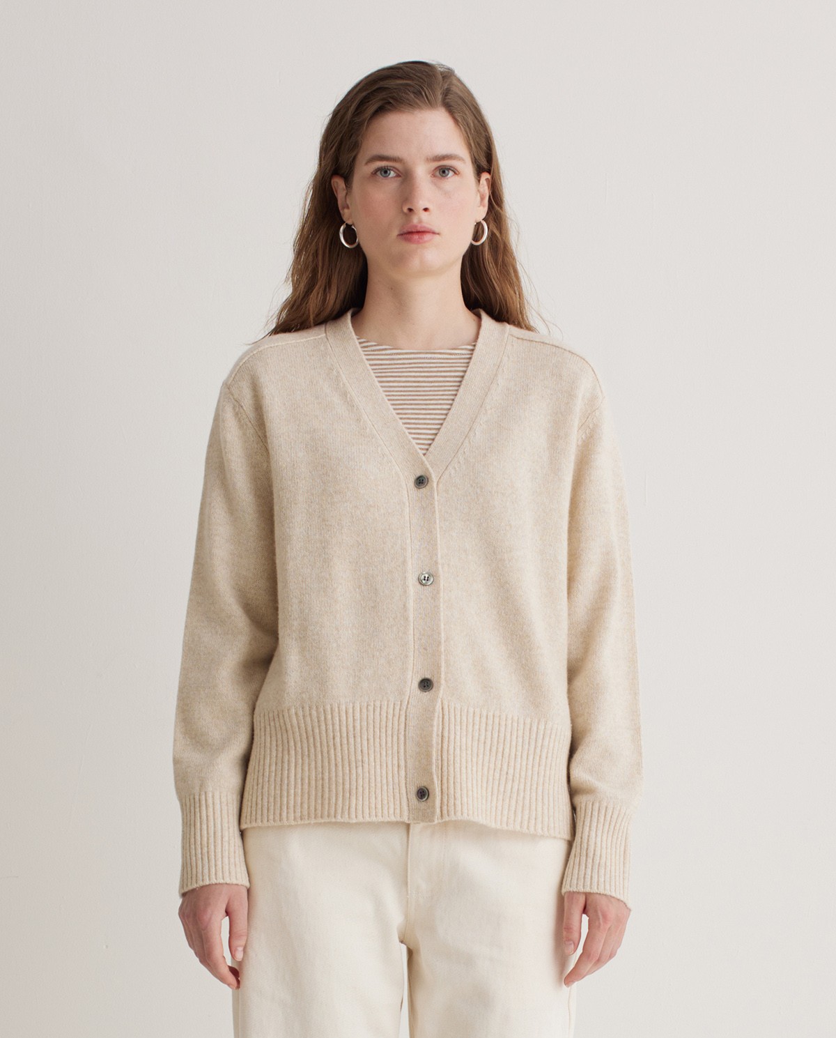 Ecru wool cardigan with side slits - Cardigan made of RWS wool and recycled fibers 3